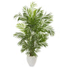 Nearly Natural 9718 64" Artificial Green Areca Palm Tree in White Planter, UV Resistant (Indoor/Outdoor)