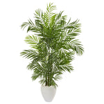 Nearly Natural 9718 64" Artificial Green Areca Palm Tree in White Planter, UV Resistant (Indoor/Outdoor)