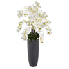Nearly Natural A1384 3.5' Artificial White Phalaenopsis Orchid Arrangement in Gray Vase