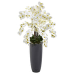 Nearly Natural A1384 3.5' Artificial White Phalaenopsis Orchid Arrangement in Gray Vase