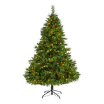 Nearly Natural 6.5` West Virginia Full Bodied Mixed Pine Artificial Christmas Tree with 400 Clear LED Lights and Pine Cones