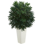 Nearly Natural 6384 37" Artificial Green Double Bamboo Palm Plant in White Tower Vase