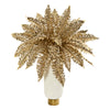 Nearly Natural P1099 20" Artificial Golden Boston Fern Plant in Cream Vase with Gold Base