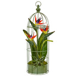 Nearly Natural 1509 24" Artificial Green Birds of Paradise in Bird Cage