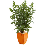 Nearly Natural 5632 5' Artificial Green Fishtail Palm Tree in Orange Planter