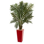 Nearly Natural 6425 4.5' Artificial Green Evergreen Plant in Red Tower Vase