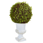 Nearly Natural 6471 18" Artificial Green Mohlenbechia Ball Topiary in White Urn