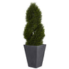 Nearly Natural 5703 4' Artificial Green Cypress Double Spiral Topiary Tree in Slate Planter, UV Resistant (Indoor/Outdoor)