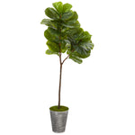 Nearly Natural T1118 5' Artificial Green Fiddle Leaf Tree in Decorative Tin Planter