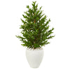 Nearly Natural 9319 3.5' Artificial Green Olive Cone Topiary Tree in White Planter, UV Resistant (Indoor/Outdoor)