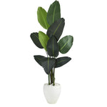 Nearly Natural 63`` Traveler`s Palm Artificial tree in White Planter