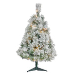 Nearly Natural 3` Flocked Oregon Pine Artificial Christmas Tree with 50 Clear Lights and 113 Bendable Branches