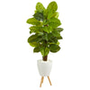 Nearly Natural 60``Large Leaf Philodendron Artificial Plant in White Planter with Stand (Real Touch)