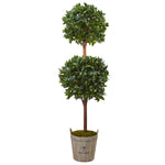 Nearly Natural 5958 6' Artificial Green Double Ball Topiary Tree with European Barrel Planter