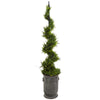 Nearly Natural T1199 58" Artificial Green Cypress Spiral Topiary Tree in Vintage Metal Planter