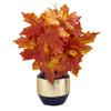 Nearly Natural 18`` Autumn Maple Leaf Artificial Plant in Blue and Gold Planter