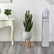 Nearly Natural P1692 46” Sansevieria Artificial Plant in White Planter with Stand