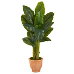 Nearly Natural 49`` Triple Stalk Artificial Banana Tree in Terra-Cotta Planter (Real Touch)