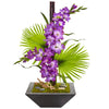 Nearly Natural Gladiolas and Fan Palm Artificial Arrangement in Black Vase