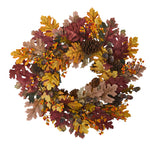 Nearly Natural 4598 24" Artificial Oak Leaf, Acorn & Pine Wreath, Multicolor