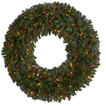 Nearly Natural 5` Giant Flocked Artificial Christmas Wreath with 280 Multicolored Lights, Glitter and Pine Cones