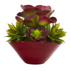 Nearly Natural P1264 11" Artificial Green & Red Mixed Succulent Plant in Burgundy Planter