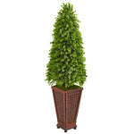 Nearly Natural 9400 4' Artificial Green Eucalyptus Cone Topiary Tree in Decorative Planter