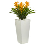 Nearly Natural Triple Bromeliad Artificial Plant in White Tower Planter