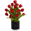 Nearly Natural Tulips in Black Glossy Cylinder