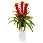 Nearly Natural 6397 40" Artificial Green & Red Bromeliad Plant in White Tower Planter