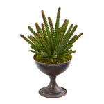 Nearly Natural P1262 12" Artificial Green Cactus Succulent Plant in Metal Chalice