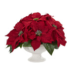 Nearly Natural 1572 13" Artificial Red Poinsettia Arrangement in Urn