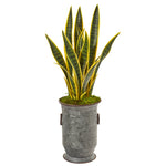 Nearly Natural 9772 33" Artificial Green Sansevieria Plant in Vintage Metal Planter