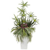 Nearly Natural P1315 3' Artificial Green Staghorn, Succulent & Cyperus Plant in White Planter