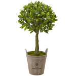 Nearly Natural 5951 38" Artificial Green Sweet Bay Topiary with Farmhouse Planter