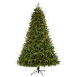 Nearly Natural 8`Wellington Spruce ``Natural Look`` Artificial Christmas Tree with 550 Clear LED Lights and Pine Cones