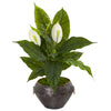 Nearly Natural 99488 27" Artificial Green Real Touch Spathiphylum Plant in Metal Bowl