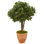 Nearly Natural 9483 39" Artificial Green Bay Leaf Topiary Tree in Terra Cotta Planter