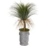 Nearly Natural T1038 39" Artificial Green Pony Tail Palm Plant in Vintage Metal Planter