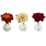 Nearly Natural 4130-S3 8" Artificial Dahlia with Decorative Vase, Multicolor, Set of 3