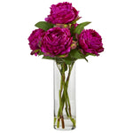 Nearly Natural Peony Artificial Arrangement in Glass Vase
