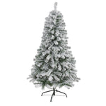 Nearly Natural 5` Flocked Rock Springs Spruce Artificial Christmas Tree