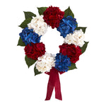 Nearly Natural 24`` Red, White and Blue ``Americana`` Hydrangea Artificial Wreath