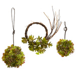 Nearly Natural 4970-S3 Mixed Succulent Wreath & Spheres (Set of 3)