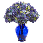 Nearly Natural Hydrangea Artificial Arrangement in Blue Vase