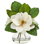 Nearly Natural A1064 18" Artificial White Magnolia Arrangement in Glass Vase