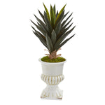 Nearly Natural 8111 2' Artificial Green Agave Plant in White Urn