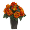 Nearly Natural 8946 18" Artificial Orange Spider Mum Plant in Black Tin Planter