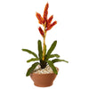 Nearly Natural P1108 23" Artificial Green & Red Tropical Bromeliad Plant in Terracotta Planter