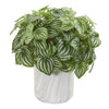 Nearly Natural 8533 14" Artificial Green Real Touch Peperomia Plant in Marble Finished Vase